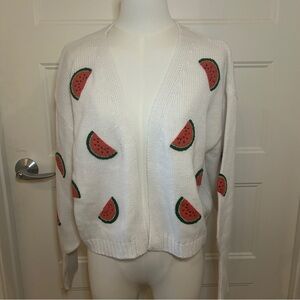 moon & madison White Open Cardigan with Watermelon fun trendy sz sm